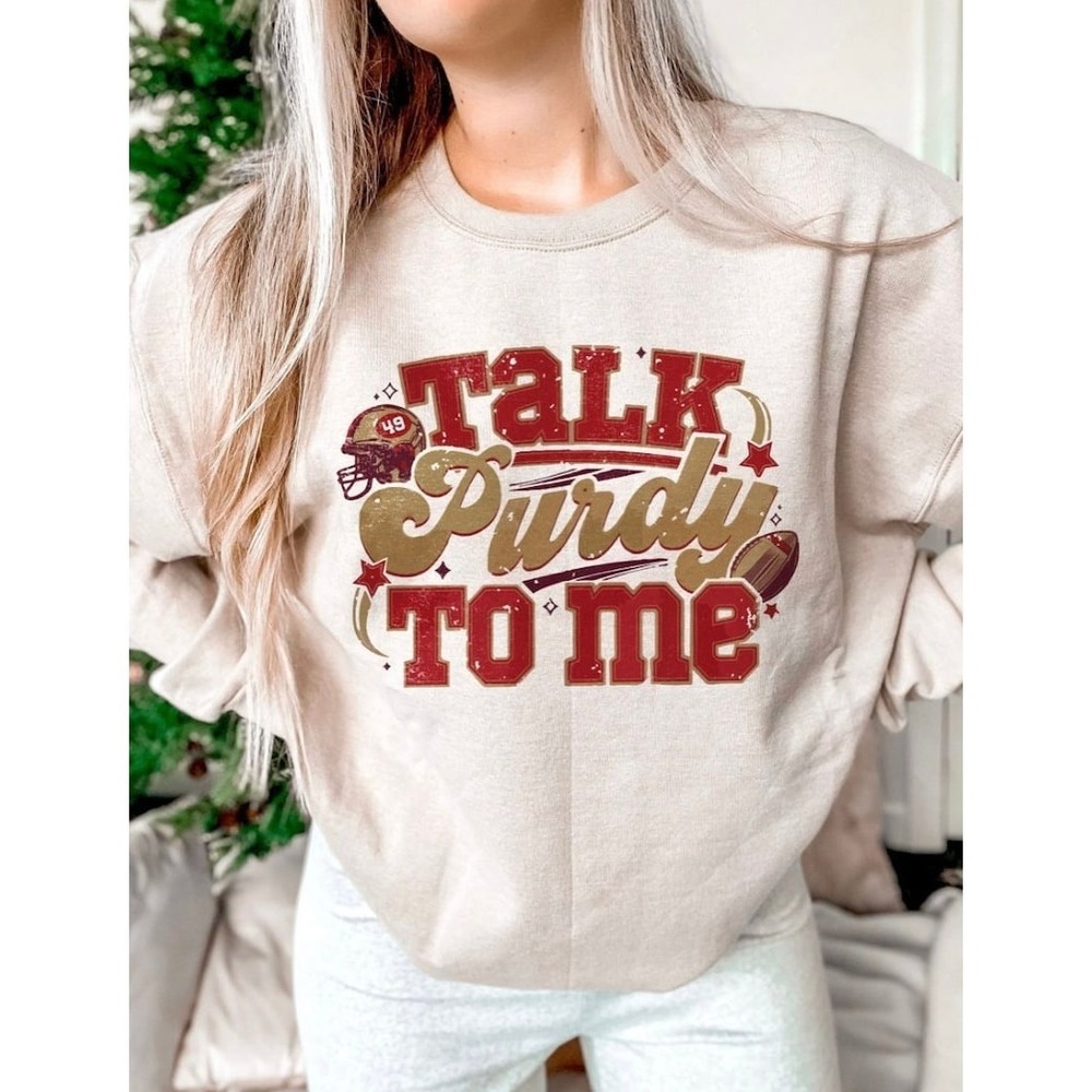 Talk Purdy To Me Sand Color Sweatshirt, Purdy Damn Relevant Sweatshirt